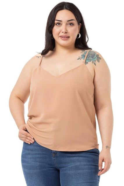 Plus Size Adjustable Thin Strap V Neck Mink Blouse