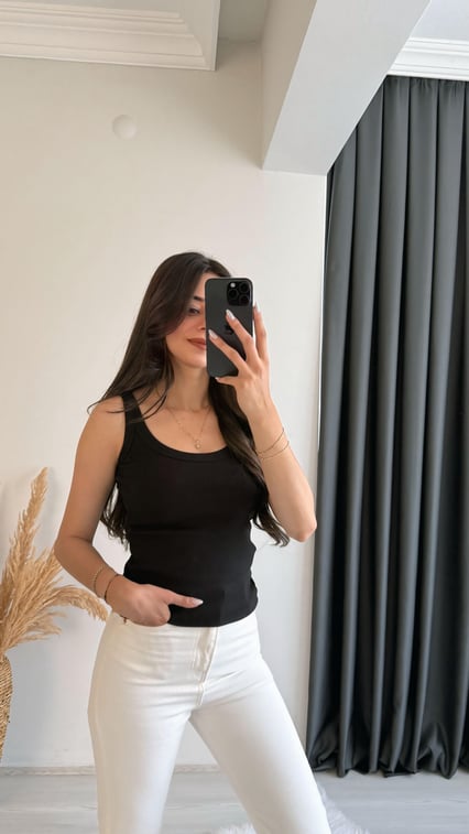 Myre Kalın Biyeli Tam Pamuklu Premium Atlet Siyah