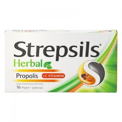 Strepsils Herbal Propolis + C Vitamini İçeren Takviye Edici Gıda 16 Pastil