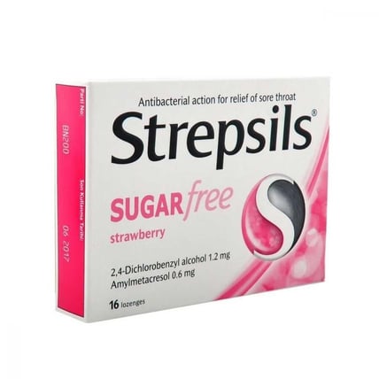 Strepsils Pastil Şekersiz Çilek Aromalı 16 Pastil