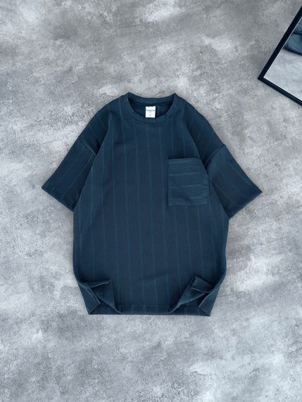Petrol Kendinden Fitilli Örme Kumaş Oversize T-shirt