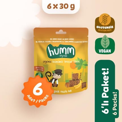 Organik Glutensiz Vegan Muzlu Kek Atıştırmalık Paketi 6 adet görseli.