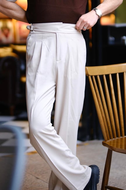 İtalyan Model Çift Kemer Detaylı Baggy Pantolon Bej
