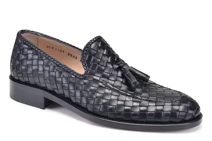 Siyah Deri Püsküllü Erkek Örgü Ayakkabı