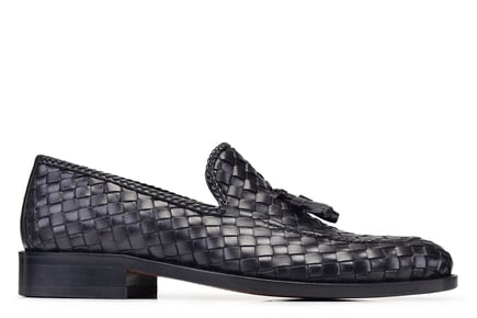 Siyah Deri Püsküllü Erkek Örgü Ayakkabı