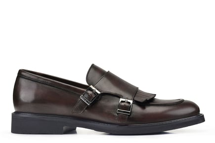 Silme Kahverengi Double Monk Strap Günlük Erkek Ayakkabı