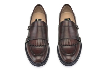 Silme Kahverengi Double Monk Strap Günlük Erkek Ayakkabı