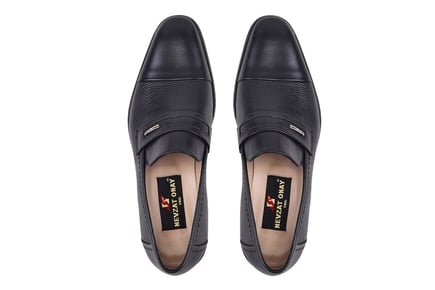 Siyah Klasik Bağcıksız Kösele Erkek Loafer Ayakkabı