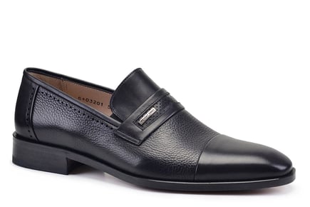 Siyah Klasik Bağcıksız Kösele Erkek Loafer Ayakkabı