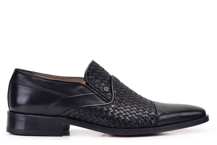 Siyah Örgü Detaylı Kösele Loafer