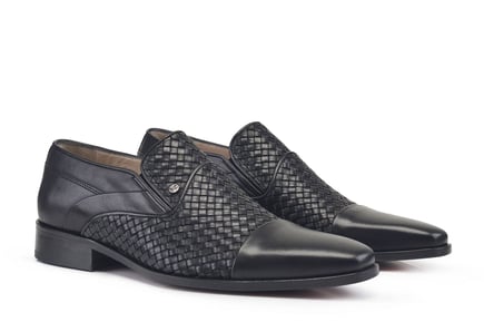 Siyah Örgü Detaylı Kösele Loafer