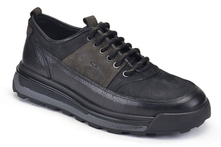 Siyah Nubuk Bağcıklı Sneaker