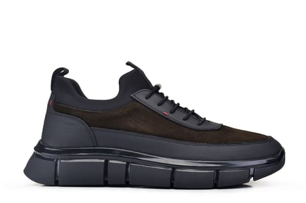 Siyah-Nubuk Haki Bağcıklı Sneaker