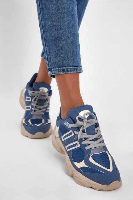 Rahat Kalıp Unisex Mavi Bej Spor Ayakkabı TBFRV10