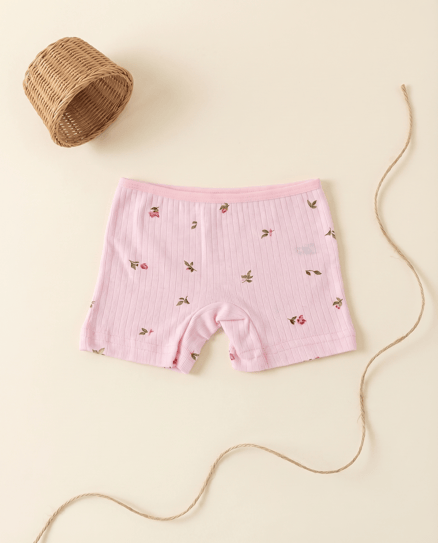 00206 Çiçek Baskılı Fitilli Kız Çocuk Boxer PEMBE