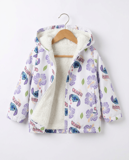 002211 STITCH Baskılı Yağmurluk Kürklü Mont BEYAZ