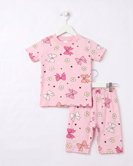 00504-15 Fiyonk Desenli Kız Çocuk Takım PEMBE