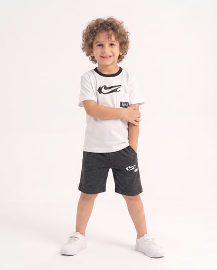 0068 Baskılı Şort & T-Shirt İkili Erkek Çocuk Takım SİYAH
