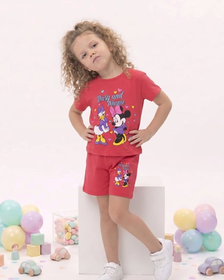 02004-4 Minnie Baskılı İkili Kız Takım FUŞYA