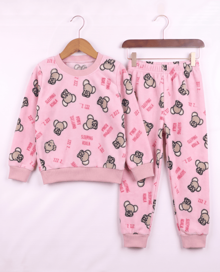 0810-2 Koala Desenli Polar Pijama Takımı PEMBE