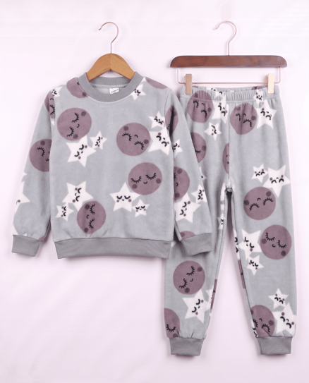 0810-4 Yıldız Desenli Polar Pijama Takımı GRİ
