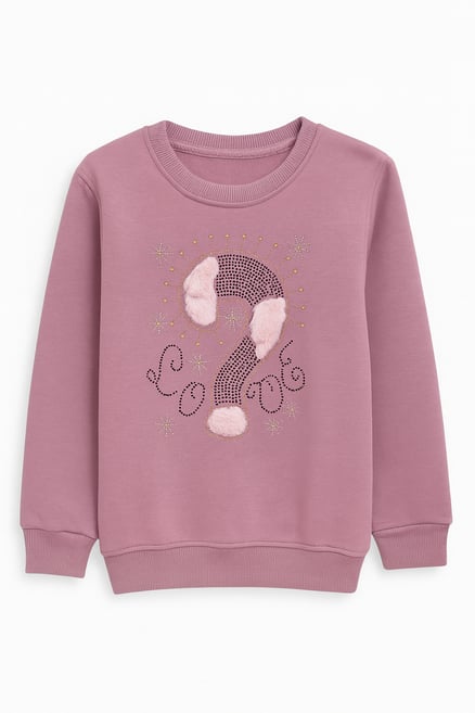0904 Taşlı Peluş Soru İşaretli Sweat GÜLK