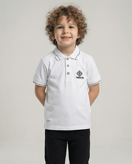 10021 Lakost Yaka Nakışlı Erkek T-Shirt (9-12 Yaş) BEYAZ