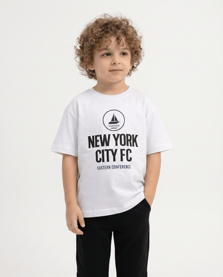 10074 Gemi Baskılı Erkek Çocuk T-Shirt BEYAZ
