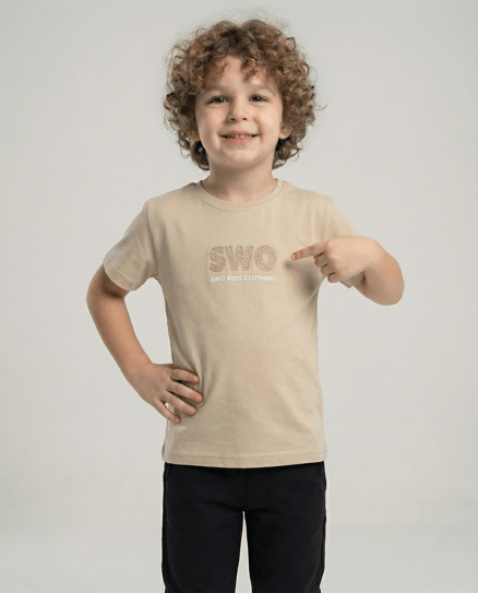 10084 SWO Baskılı Erkek Çocuk T-Shirt (9-12Yaş) BEJ