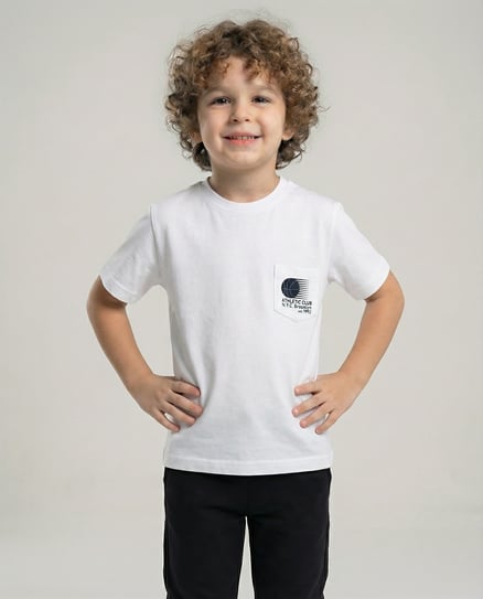 10091 Cep Detaylı Simit Yaka Erkek T-Shirt (5-8 Yaş) BEYAZ