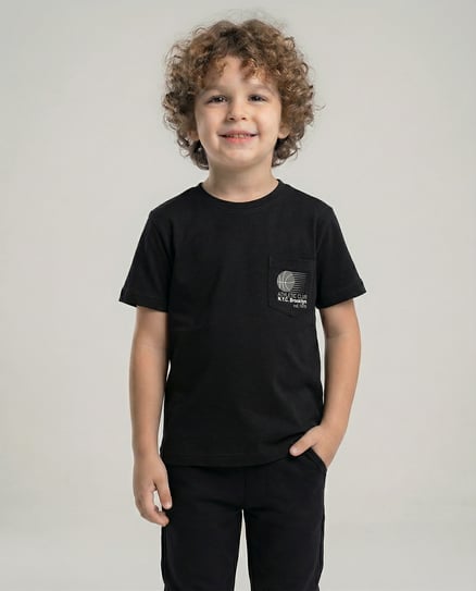 10092 Cep Detaylı Simit Yaka Erkek T-Shirt (9-12 Yaş) SİYAH