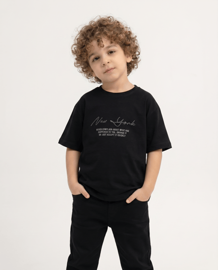 10243 New Yourk Baskılı Erkek Çocuk T-Shirt (8-12 Yaş) SİYAH