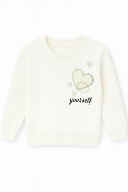 10903 Kalp Nakışlı Yossey Yazılı Şardonlu Sweat KREM