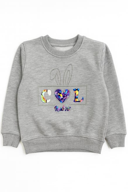 11922 Lol Rabbit Nakışlı Üç İplik Şardonlu Sweatshirt GRİ