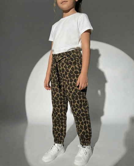 1211-12 Leopar Desenli Kız Çocuk Pantolon SİYAH