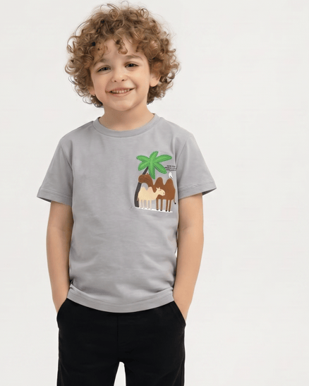 1254136 Deve Nakışlı Erkek Çocuk T-Shirt GRİ