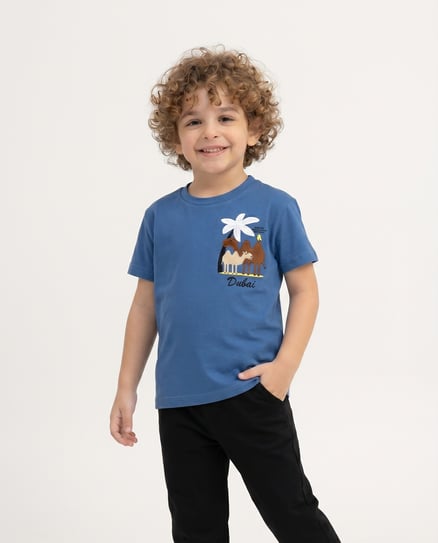 1254136 Deve Nakışlı Erkek Çocuk T-Shirt MAVİ