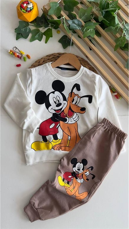 1409-3 Mickey Mouse Çizgifilm Karakterli Takım BEYAZ