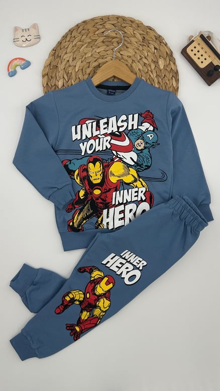 1509-7 Marvel Desenli Erkek Çocuk Takım MAVİ
