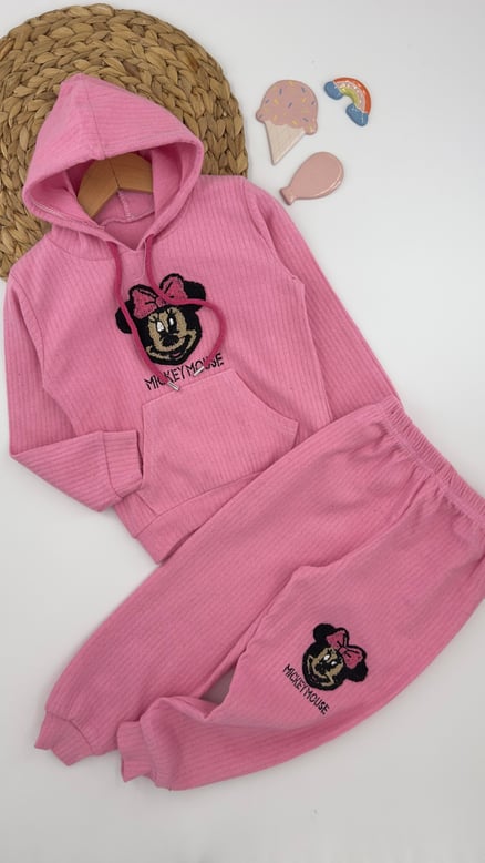 1512-1 Fitilli Kapişonlu Minnie Desenli Kız Çocuk Takım PEMBE