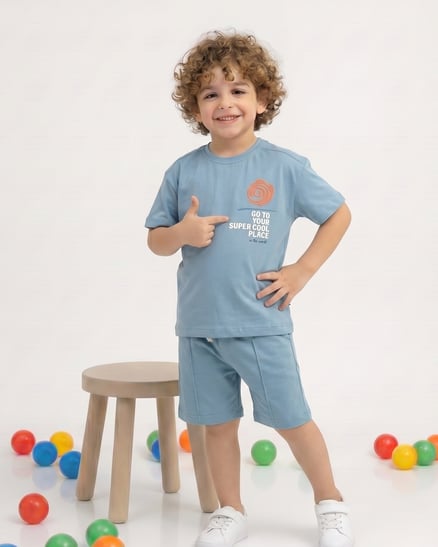 175178 Süper Cool Baskılı Şortlu İkili Erkek Takım MAVİ