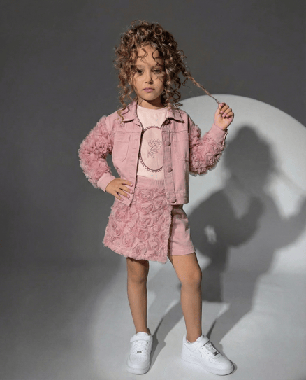 1758 Kot Gül Detaylı Üçlü Şort Etekli Takım GÜLK