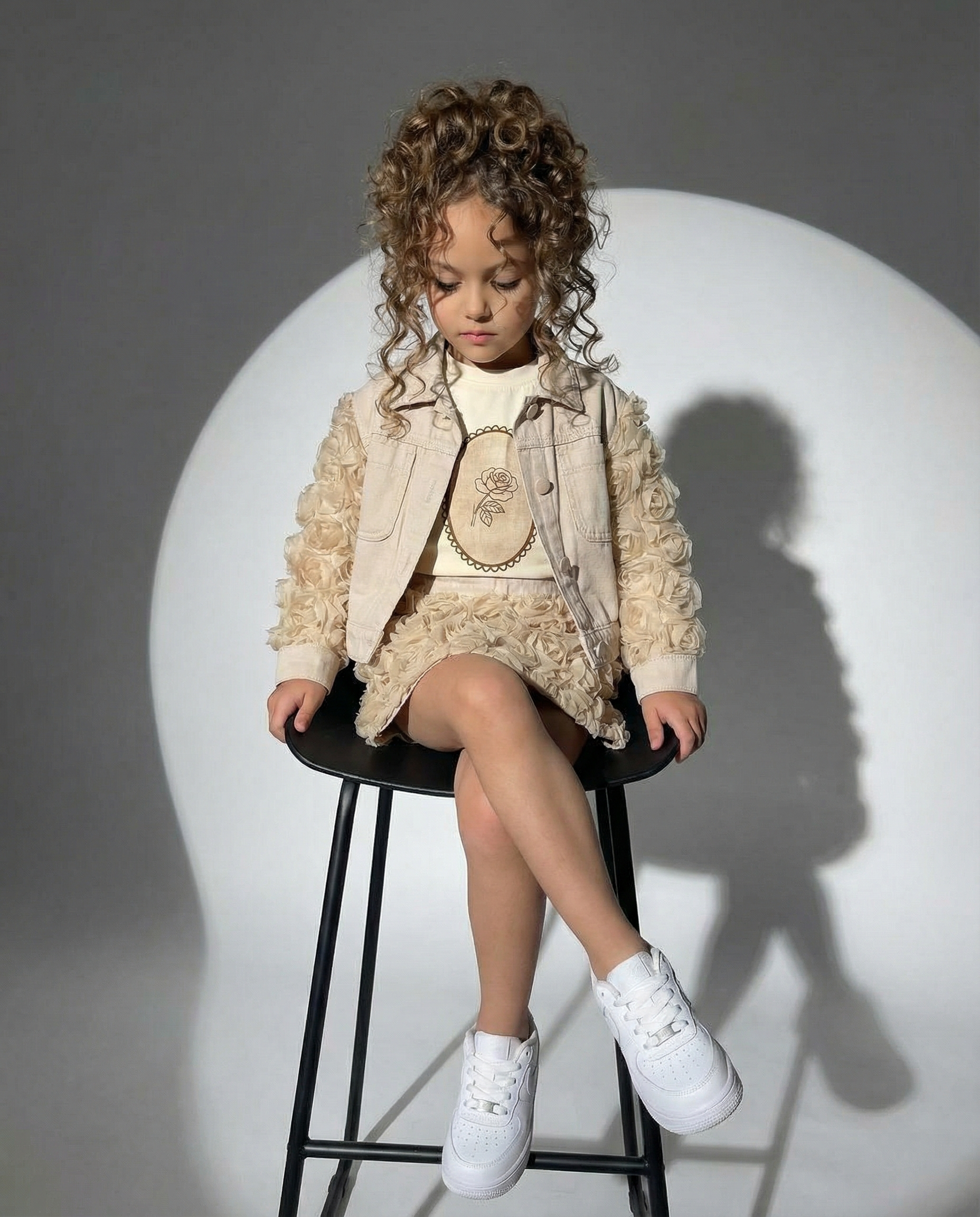 1758 Kot Gül Detaylı Üçlü Şort Etekli Takım BEJ