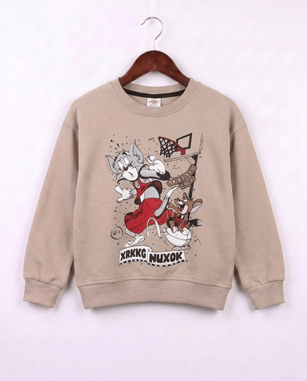 1801-1 Tom Ve Jerry  Baskılı Sweat KREM
