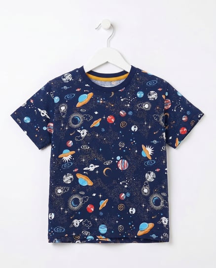 19205 Uzay Baskılı Erkek Çocuk T-Shirt LACIVERT