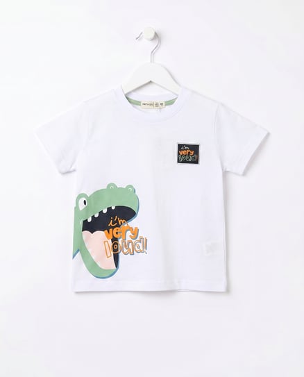 19206 Dino Baskılı Kısa Kol Erkek Çocuk T-Shirt BEYAZ