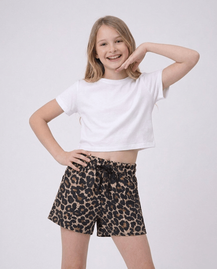 20192-2 Leopar Desenli Kız Çocuk Şort (13-16 Yaş) SİYAH
