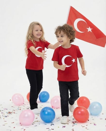 20260 Ay Yıldız Bayrak Baskılı T-Shirt KIRMIZI