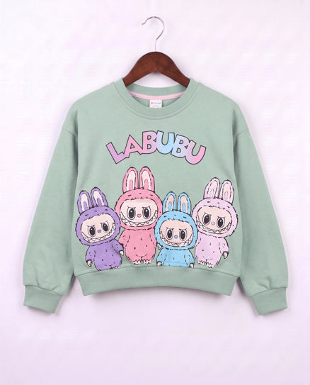 21701 Labubu Baskılı Kız Sweat YEŞİL