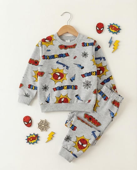 22205-2 Spiderman Desenli Erkek Takım GRİ
